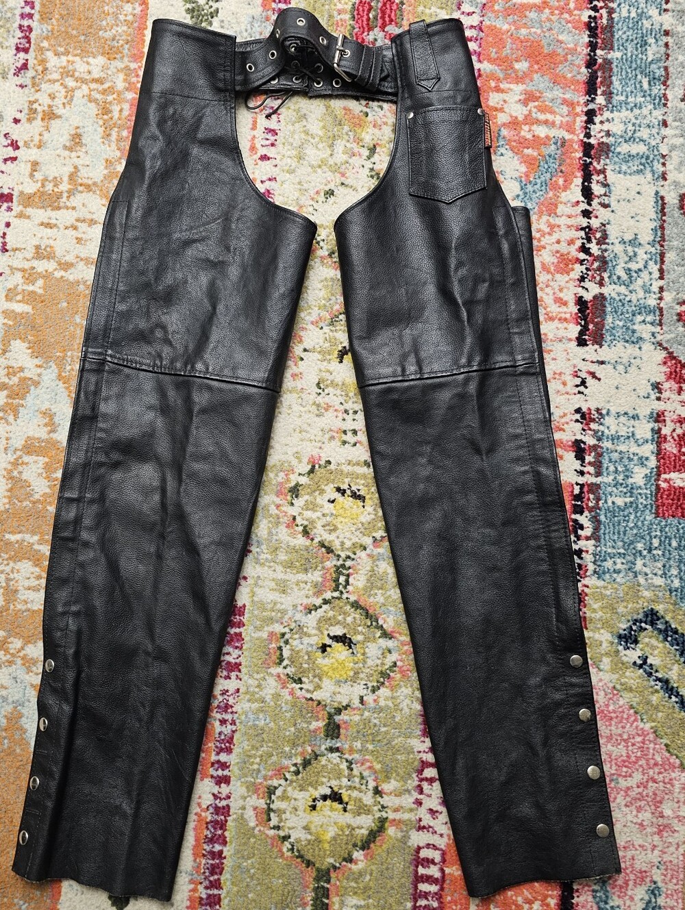 Hot Leathers Mens Medium Black Leather Motorcycle Riding Chaps